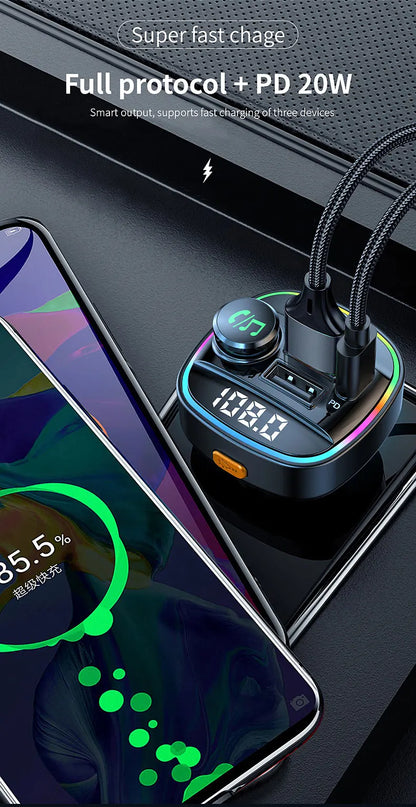 Bluetooth 5.0 FM Transmitter Handsfree Car Radio Modulator MP3 Player With 22.5W USB Super Quick Charge Adapter for Car